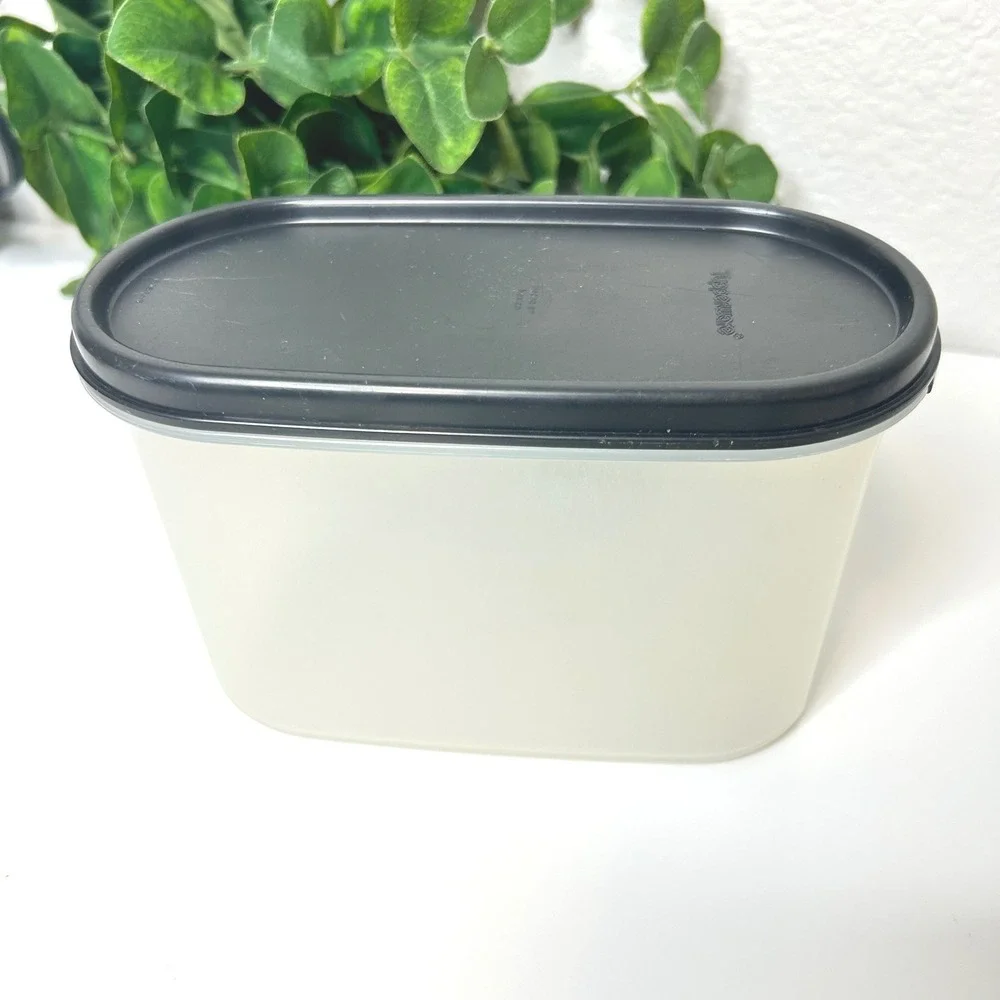 Tupperware Modular‎ Mates Oval 2 Black Lid 1.1L 4.5 Cup Clear Container